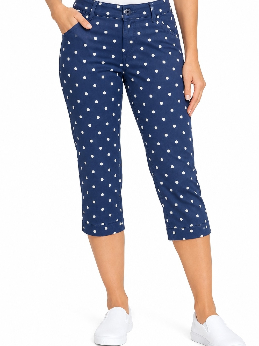 St John's Bay Capri Pants - Navy & White Polka Dots - NWT